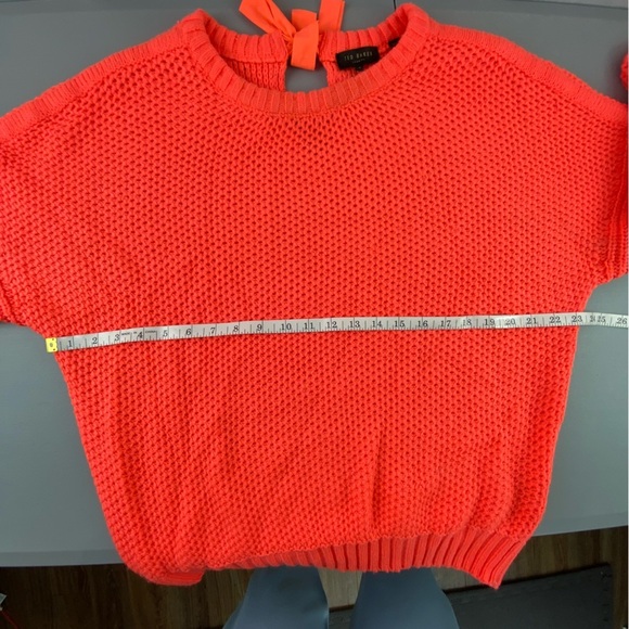 Ted Baker Neon Orange Fishnet Sweater with Bow Tie on Neck - Picture 7 of 12